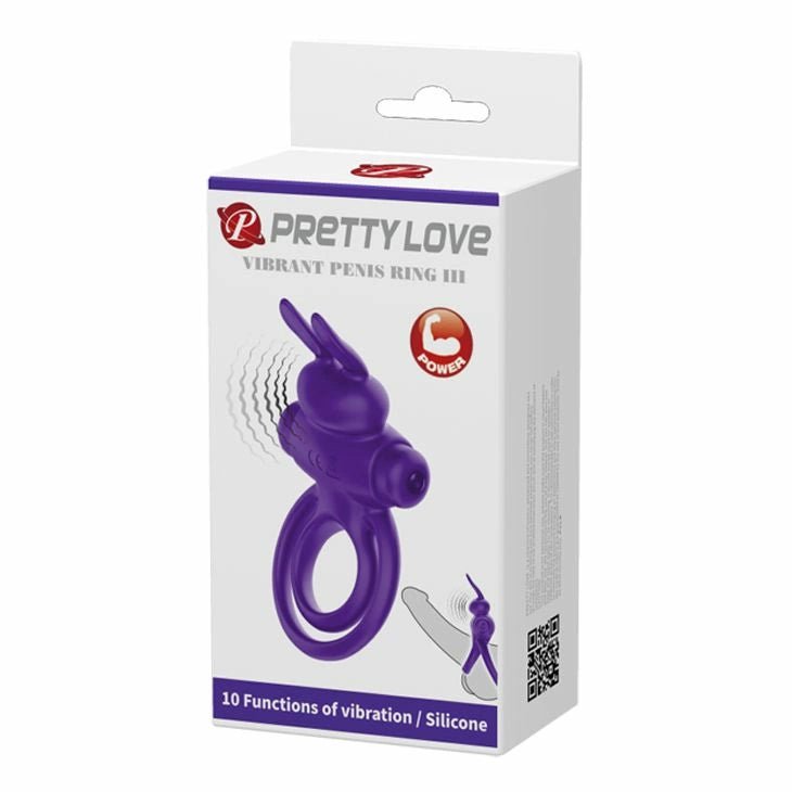 Pretty Love vibruojantis silikoninis žiedas, 10 režimų, violetinis - EroGuru