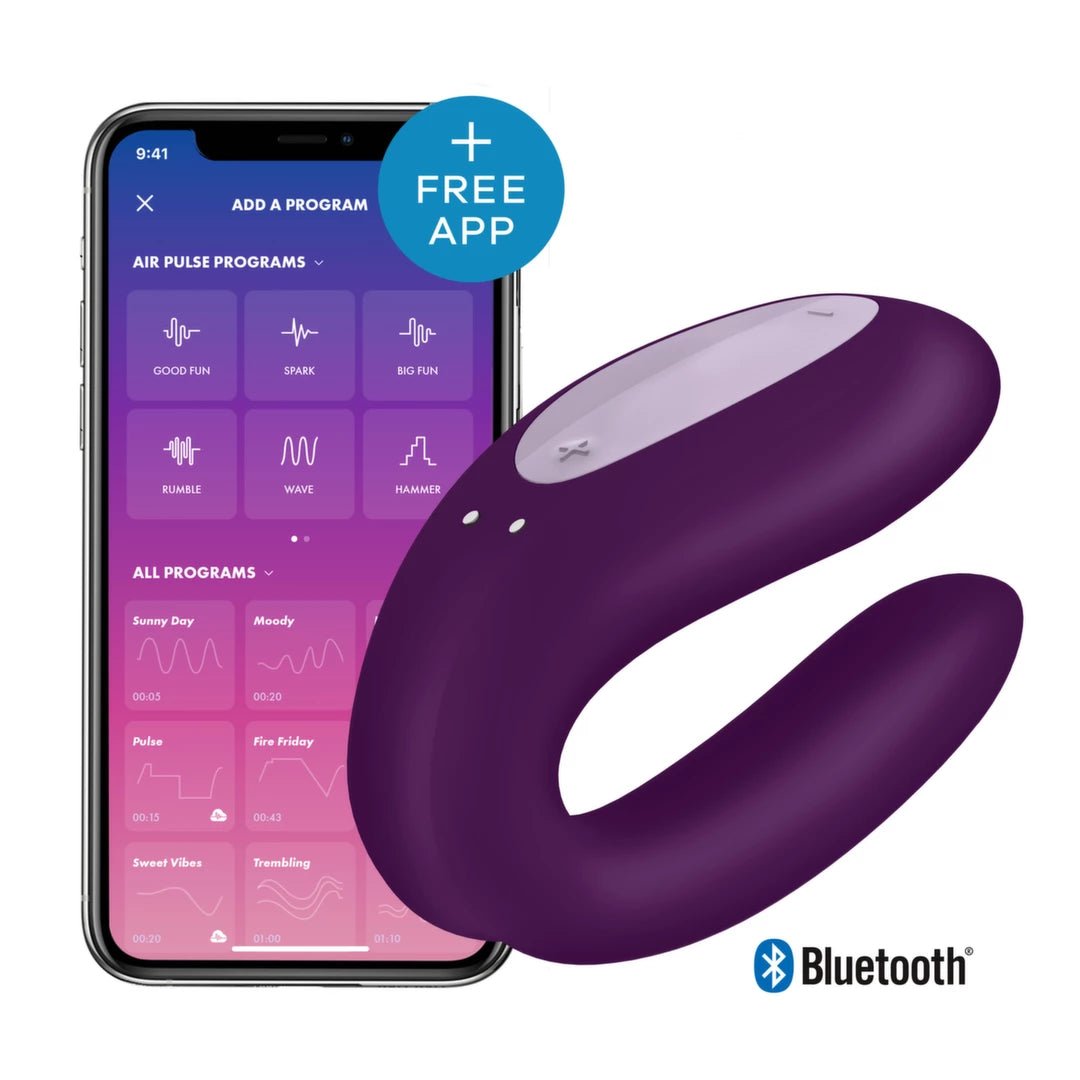 Satisfyer Double Joy Violet – Aplikacija Valdomas Dvigubos Stimuliacijos Vibratorius Poroms - EroGuru