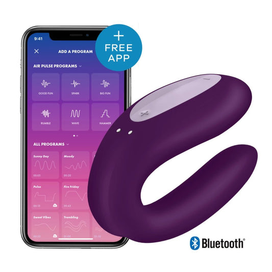 Satisfyer Double Joy Violet – Aplikacija Valdomas Dvigubos Stimuliacijos Vibratorius Poroms - EroGuru