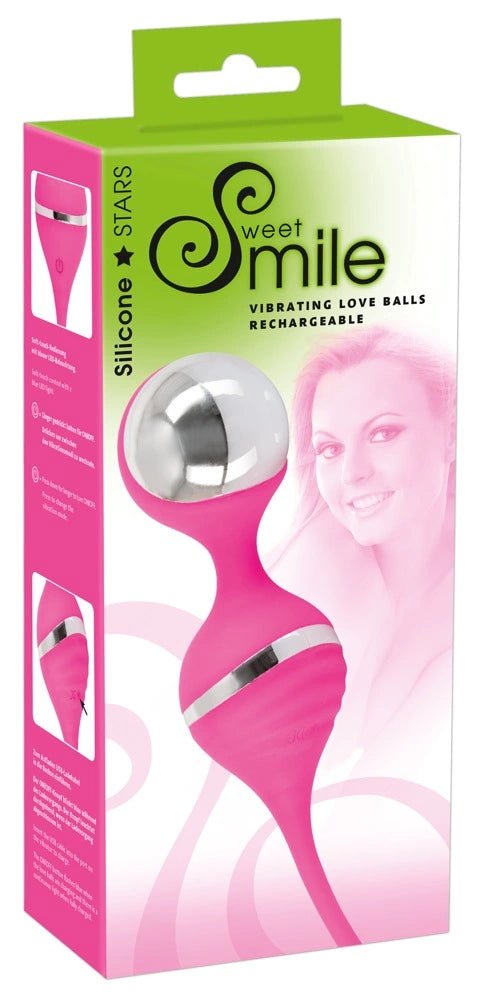 Sweet Smile rožiniai vibruojantys dubens treniravimo kamuoliukai su USB įkrovimu, 18 cm - EroGuru
