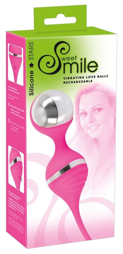 Sweet Smile rožiniai vibruojantys dubens treniravimo kamuoliukai su USB įkrovimu, 18 cm - EroGuru